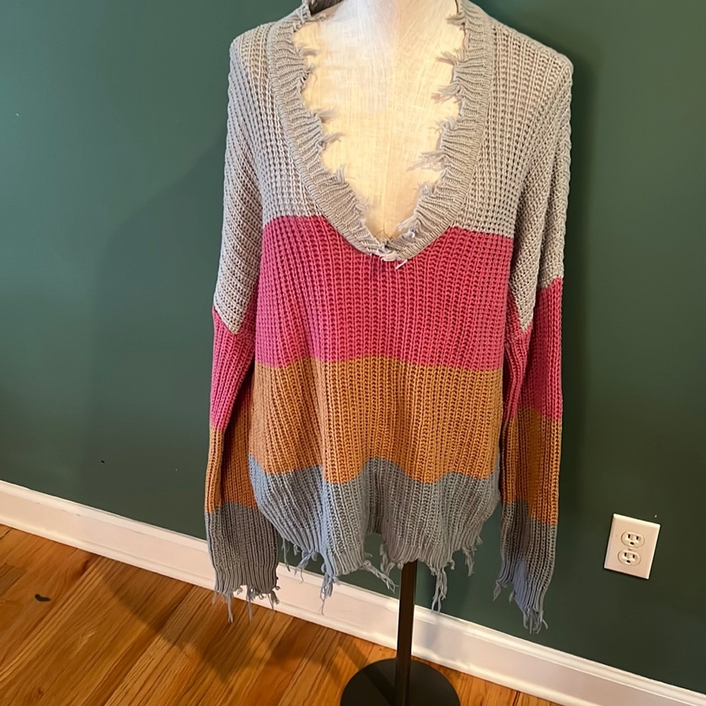 Women’s multicolor ANDREE‎ by unit fringe type sweater. 2x